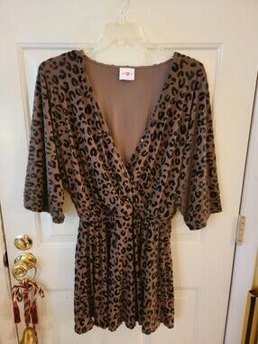 Leopard Print Brown Wrap-Style Women's Dress